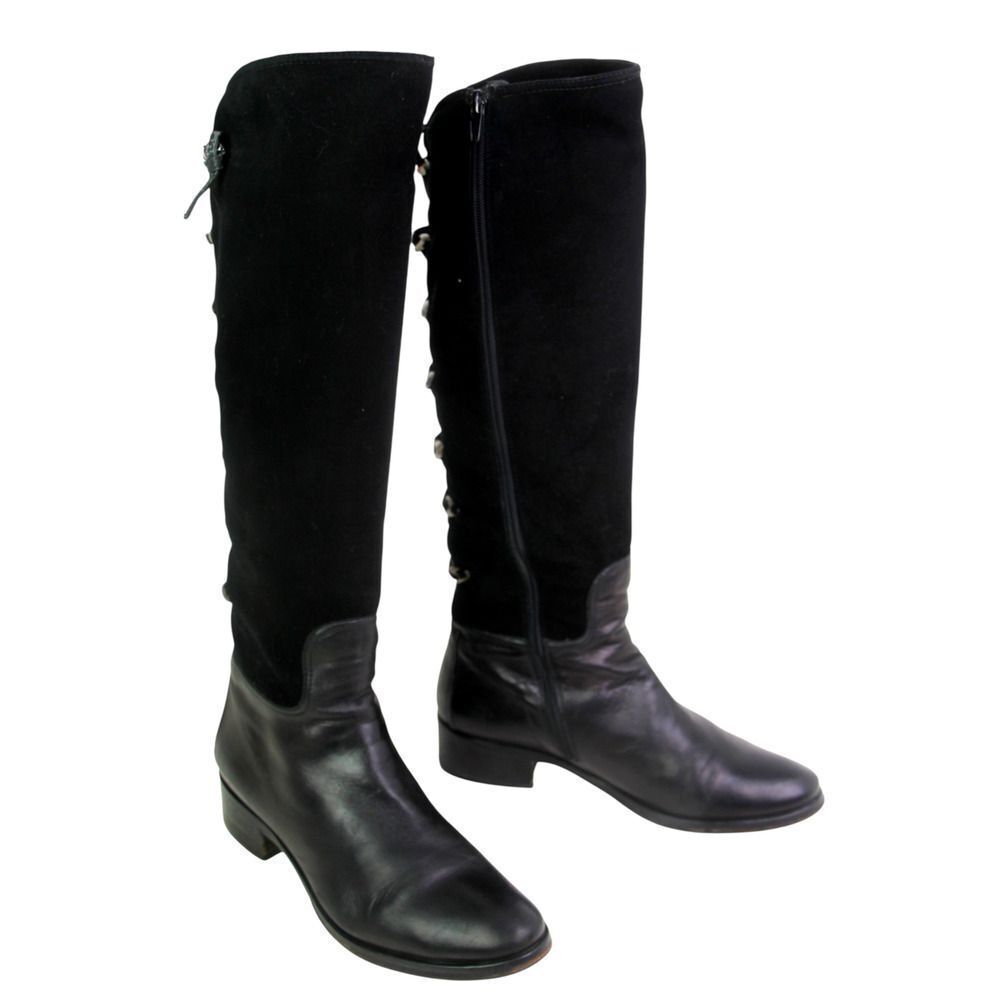 Le Pepe ITALY BLACK GENUINE LEATHER SUEDE LOW HEEL ROUND TOE SIDE ZIP BOOTS 38